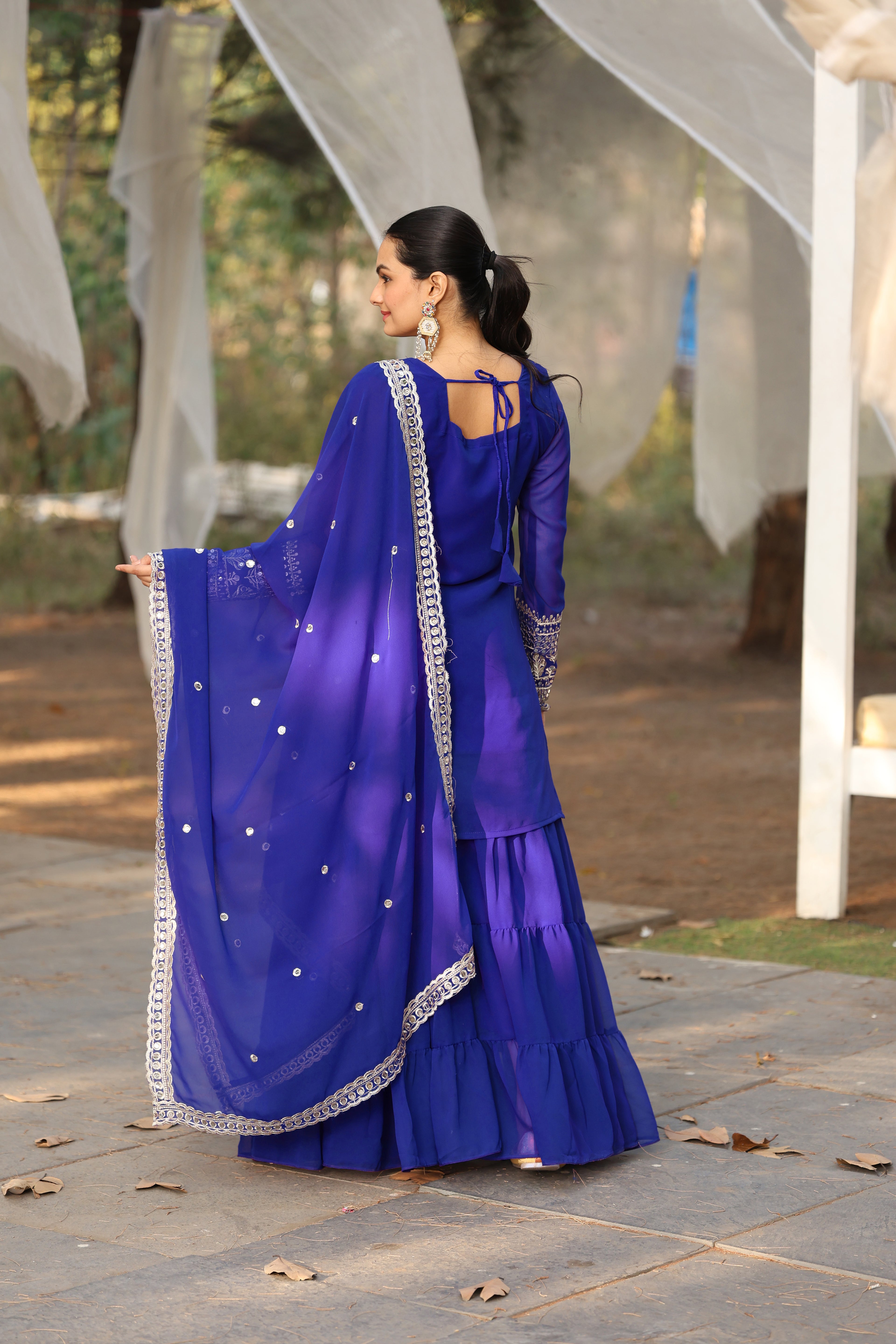 Royal Blue Mirror Work Sharara Suit For Women | Festive Indian Ethnic Wear Set