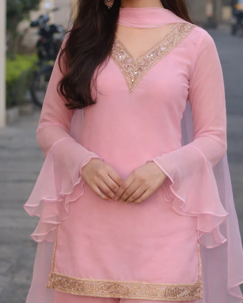 Georgette Kurta Set with Palazzo & Dupatta