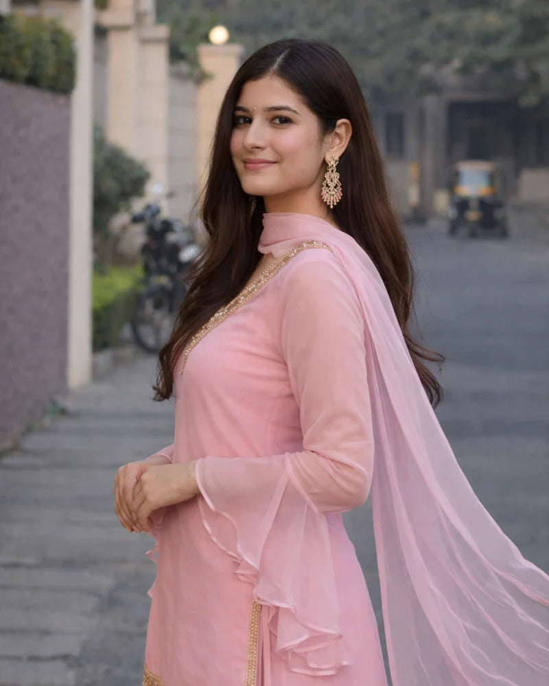 Georgette Kurta Set with Palazzo & Dupatta