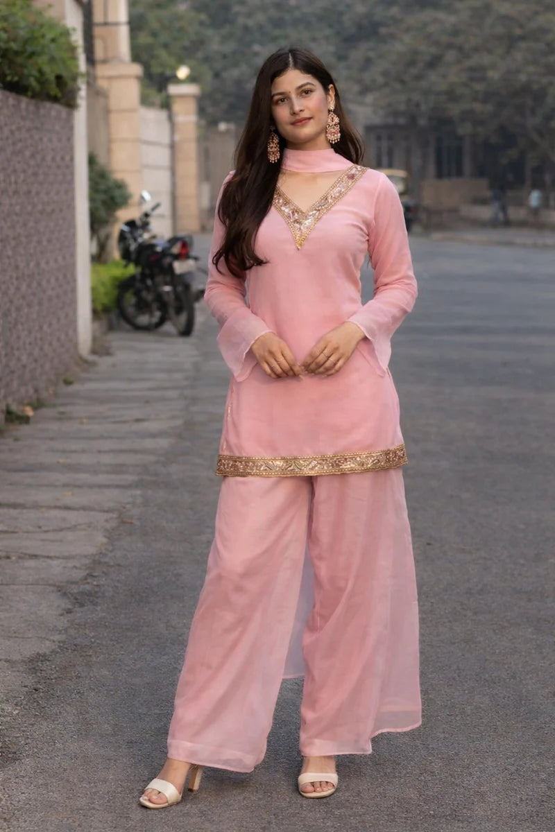 Georgette Kurta Set with Palazzo & Dupatta
