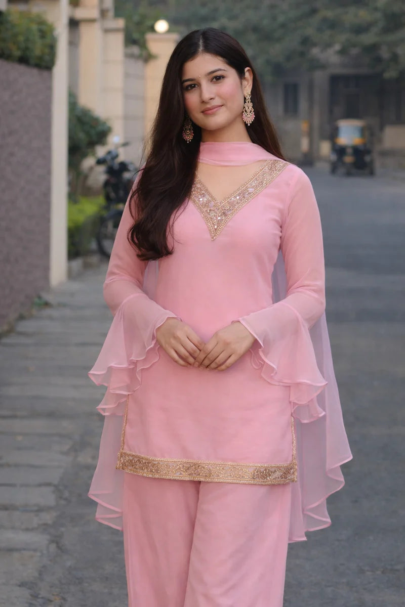 Georgette Kurta Set with Palazzo & Dupatta