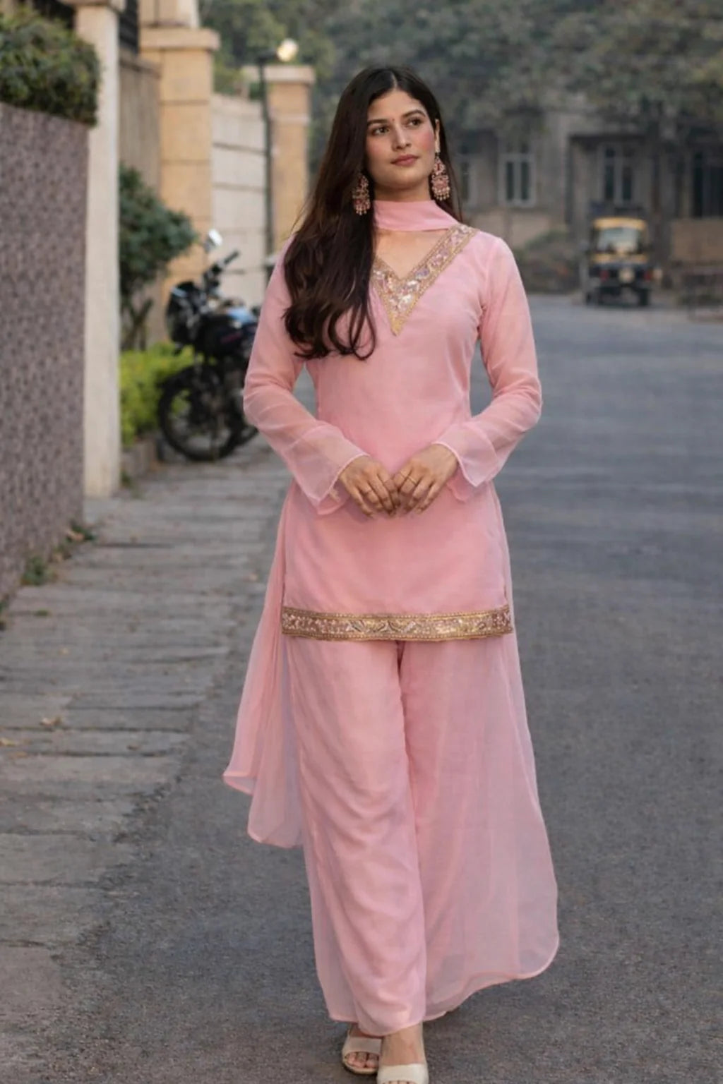Georgette Kurta Set with Palazzo & Dupatta