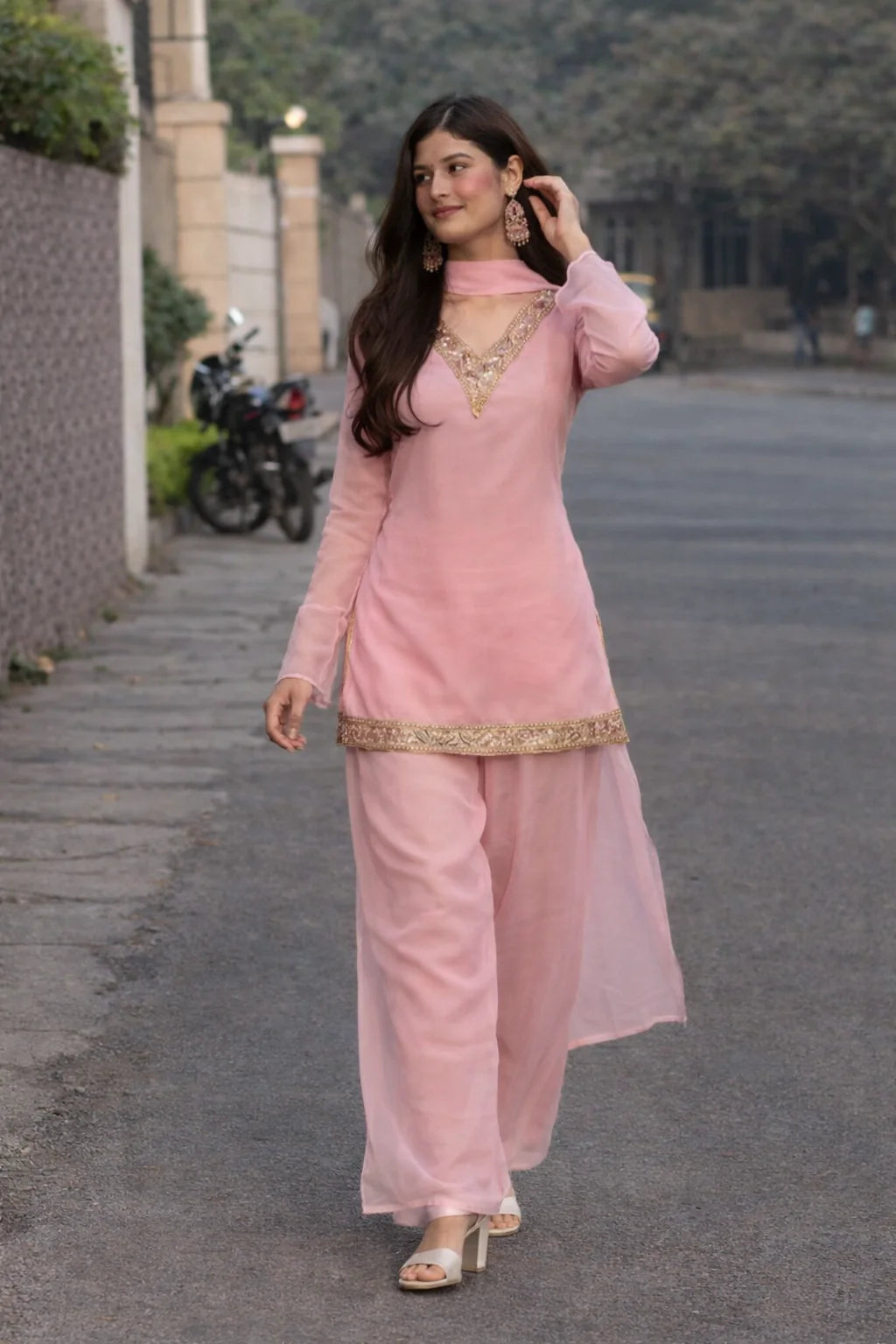 Georgette Kurta Set with Palazzo & Dupatta