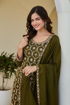 Designer Olive Green Embroidered Palazzo Suit for Women | Premium Wedding & Festive Ethnic Wear | Heavy Thread Work Salwar Suit with Dupatta