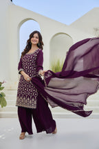 Designer Purple Embroidered Palazzo Suit for Women | Premium Wedding & Festive Ethnic Wear | Heavy Thread Work Salwar Suit with Dupatta