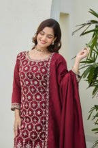 Designer Maroon Embroidered Palazzo Suit for Women | Premium Wedding & Festive Ethnic Wear | Heavy Thread Work Salwar Suit with Dupatta