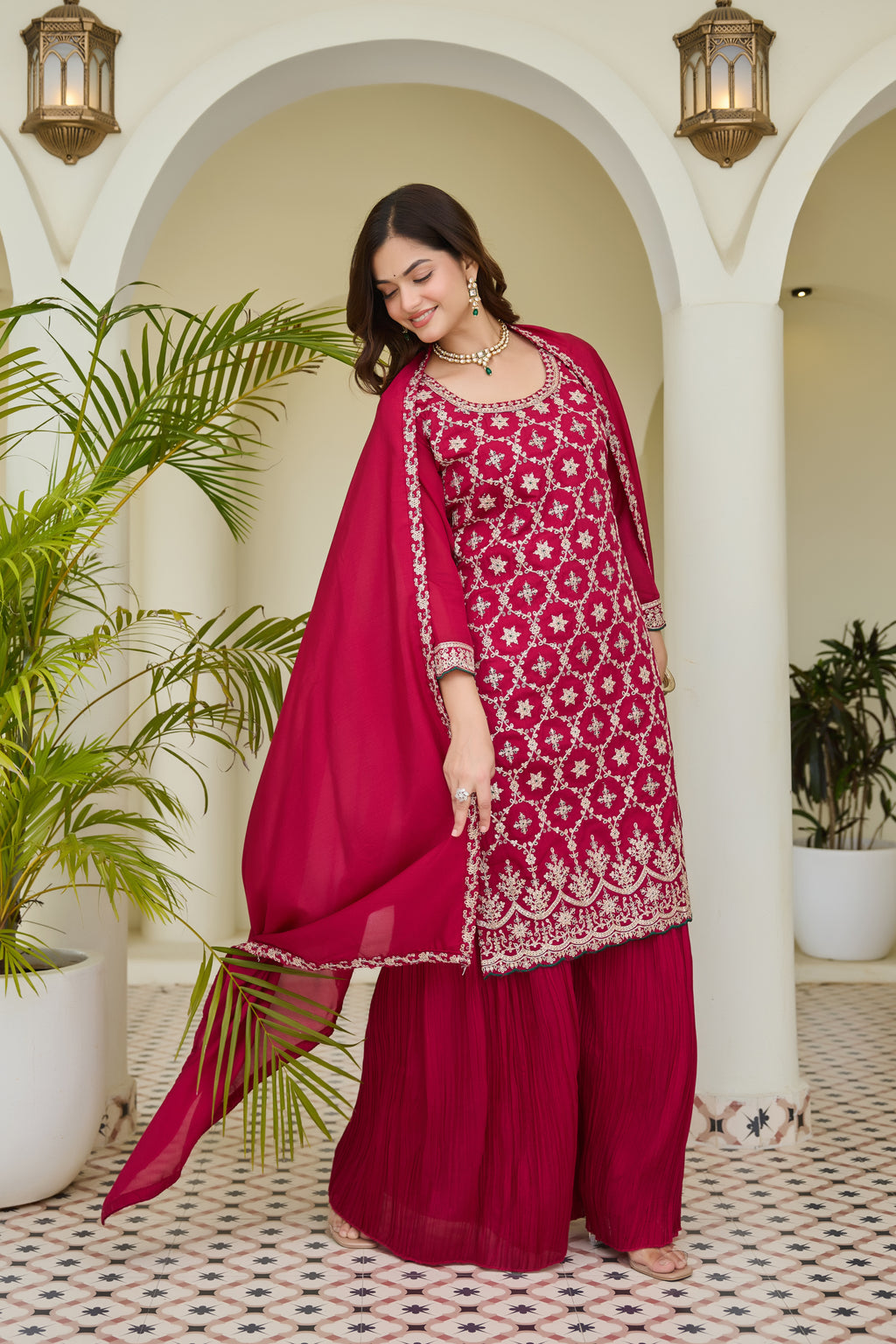 Designer Pink Embroidered Palazzo Suit for Women | Premium Wedding & F ...