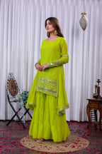 Lime Green Mirror Work Sharara Suit For Women | Trending Festive Wear Georgette Sharara Set 2025 | Designer Ethnic Outfit