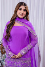 Designer Purple Sharara Set For Women | Mirror Embroidery Festive Wear Outfit | Latest Georgette Party Sharara 2025
