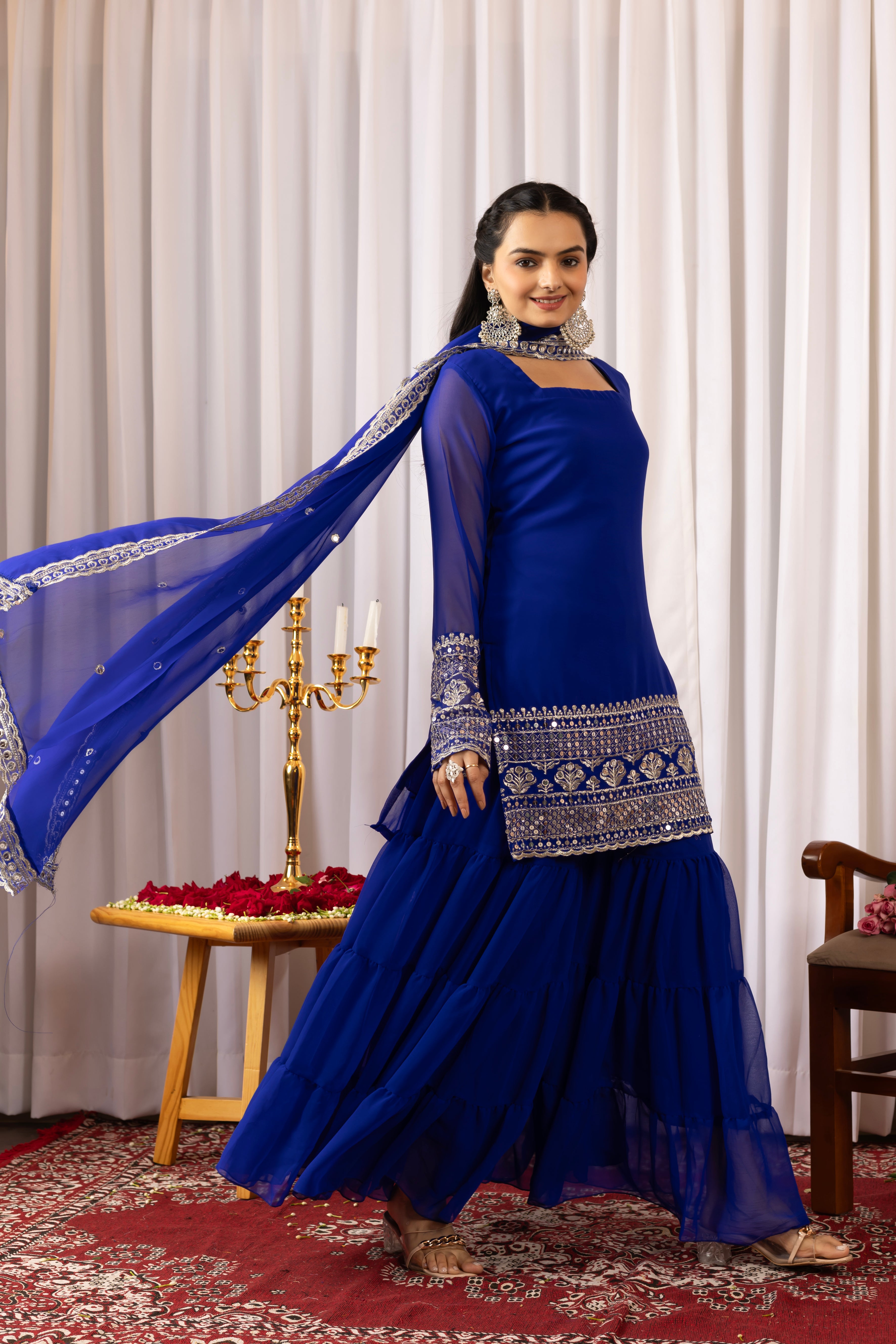Royal Blue Mirror Work Sharara Suit For Women | Festive Indian Ethnic Wear Set