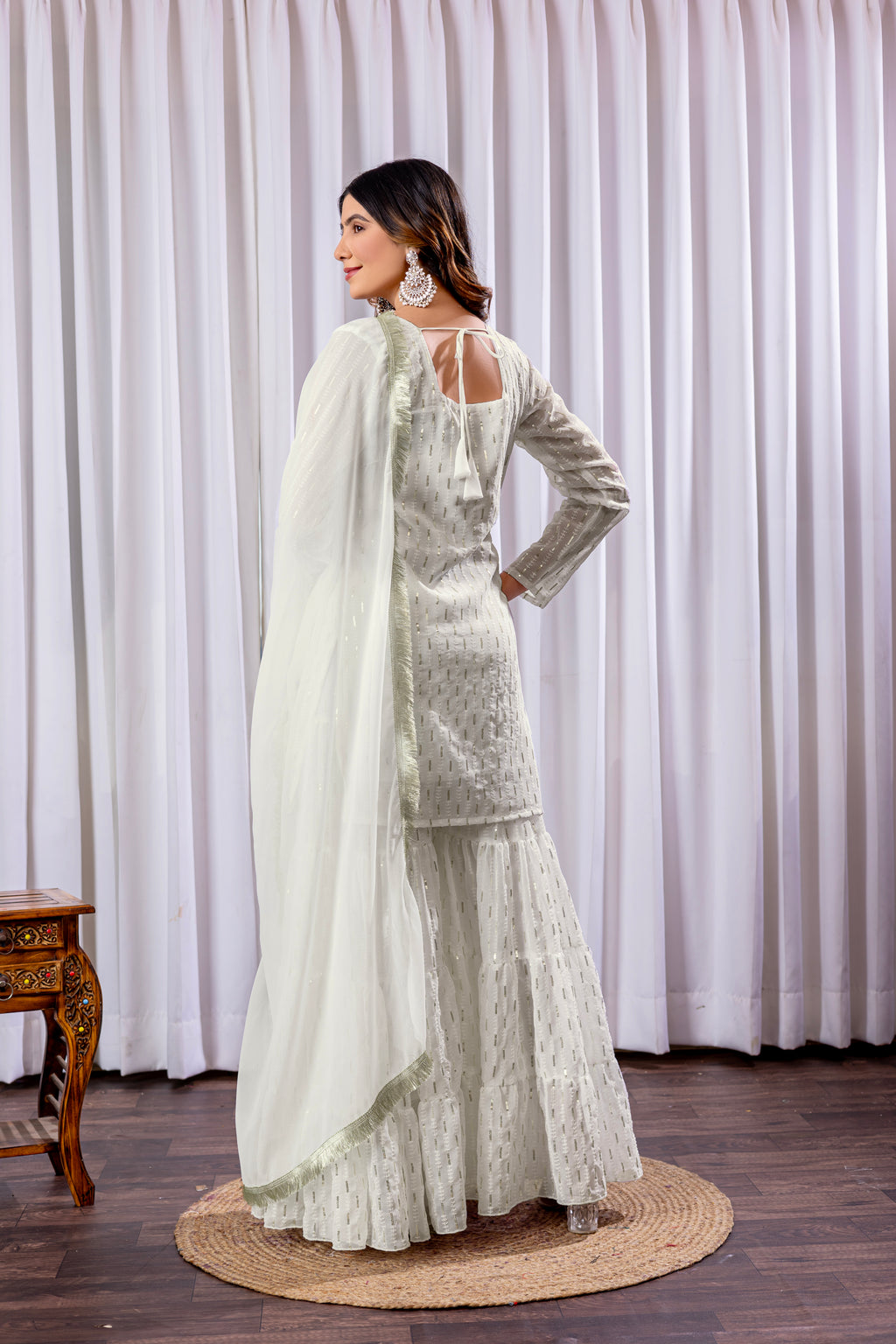 Elegant White Mirror Work Sharara Set for Women | Designer Festive Ethnic Wear 2025