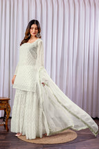 Elegant White Mirror Work Sharara Set for Women | Designer Festive Ethnic Wear 2025