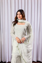 Elegant White Mirror Work Sharara Set for Women | Designer Festive Ethnic Wear 2025
