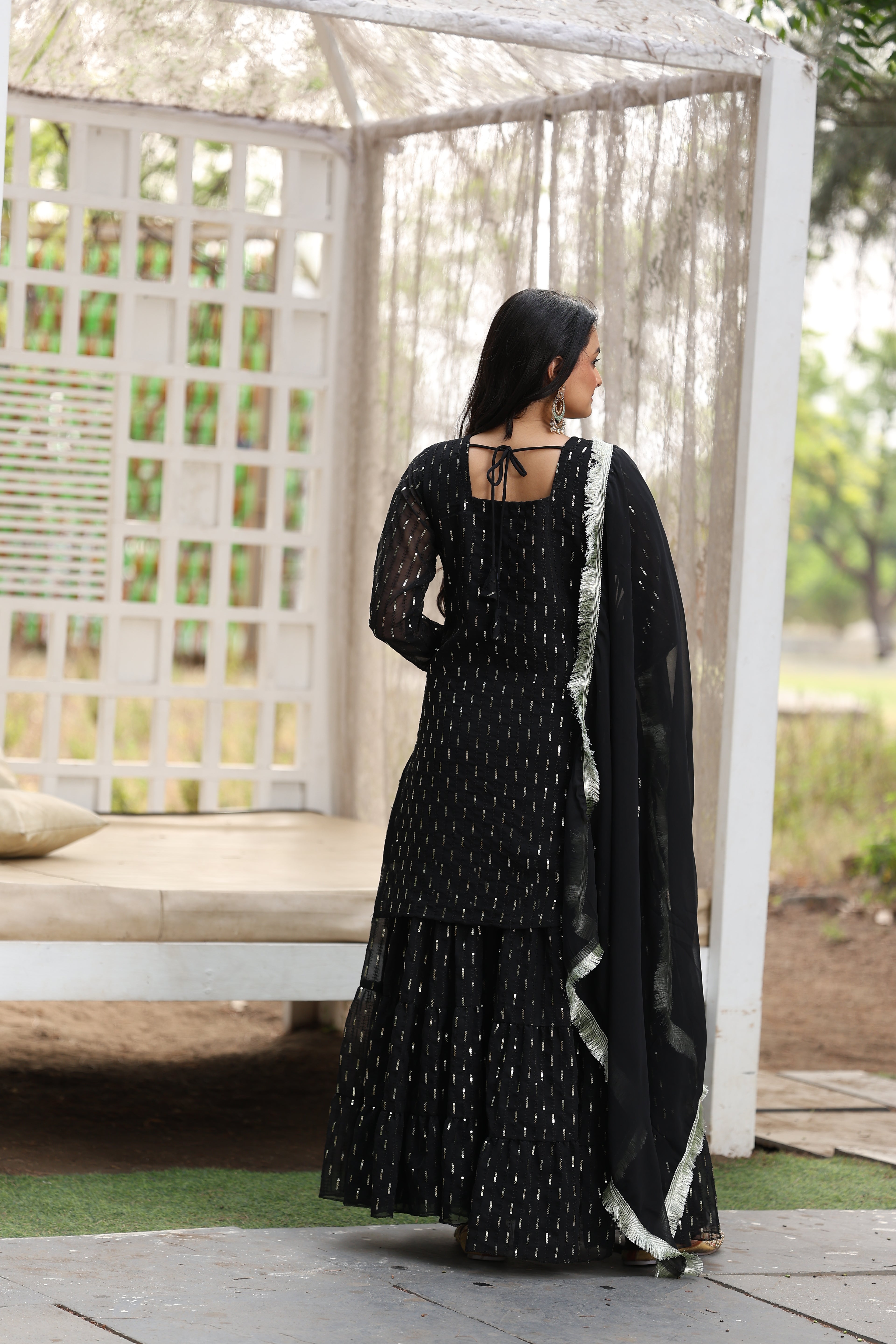 Liya Black Designer Sharara Suit For Women | Premium Black Festive Wear Set | Partywear Georgette Embroidered Suit