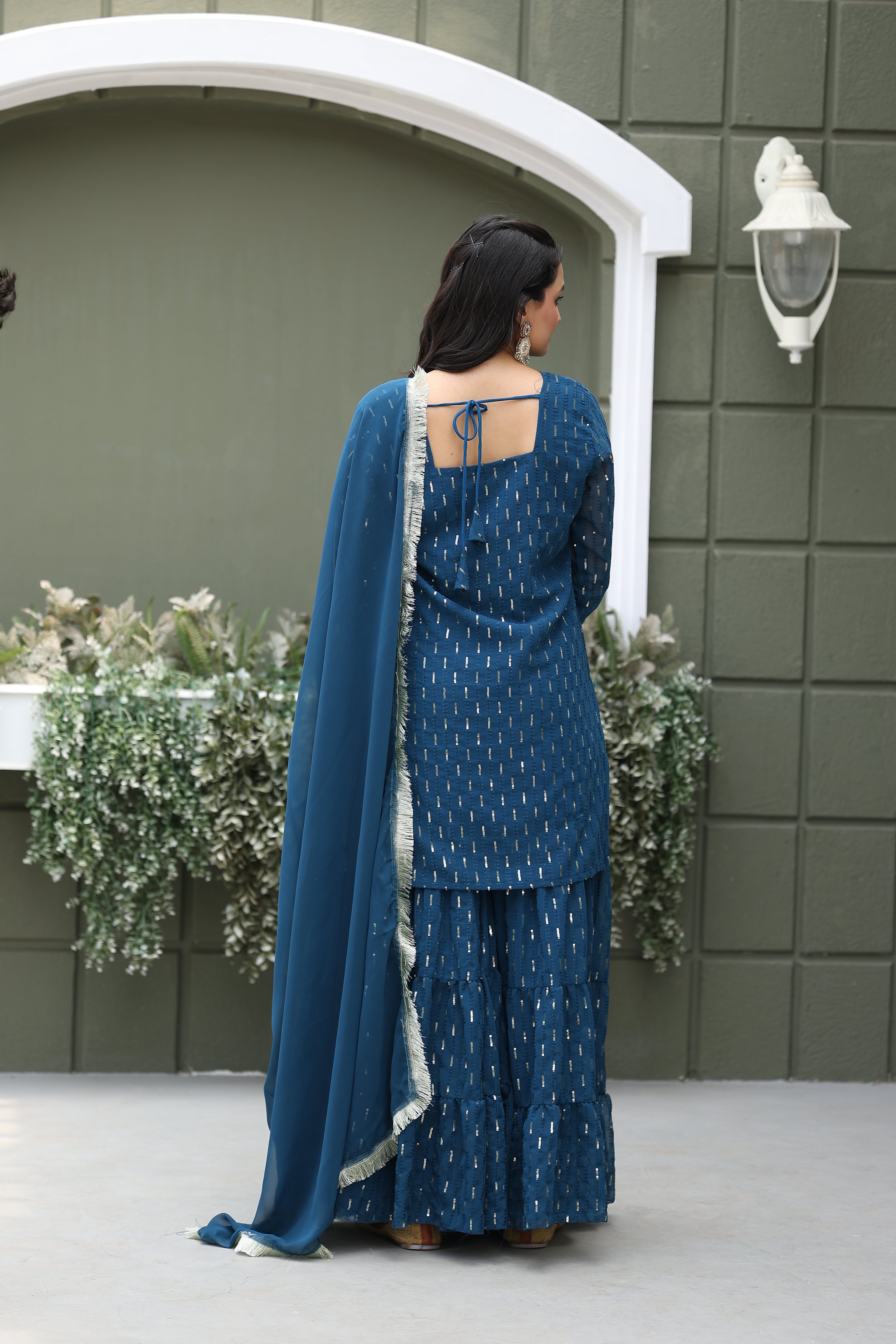 Designer Teal Blue Georgette Sharara Suit for Women | Mirror Work Party Wear Kurta Set with Dupatta | Latest Ethnic Fashion 2025
