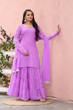 Lavender Mirror Work Sharara Set for Women | Designer Partywear Ethnic Outfit | Festive Wedding Special Sharara Suit