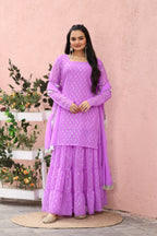 Lavender Mirror Work Sharara Set for Women | Designer Partywear Ethnic Outfit | Festive Wedding Special Sharara Suit
