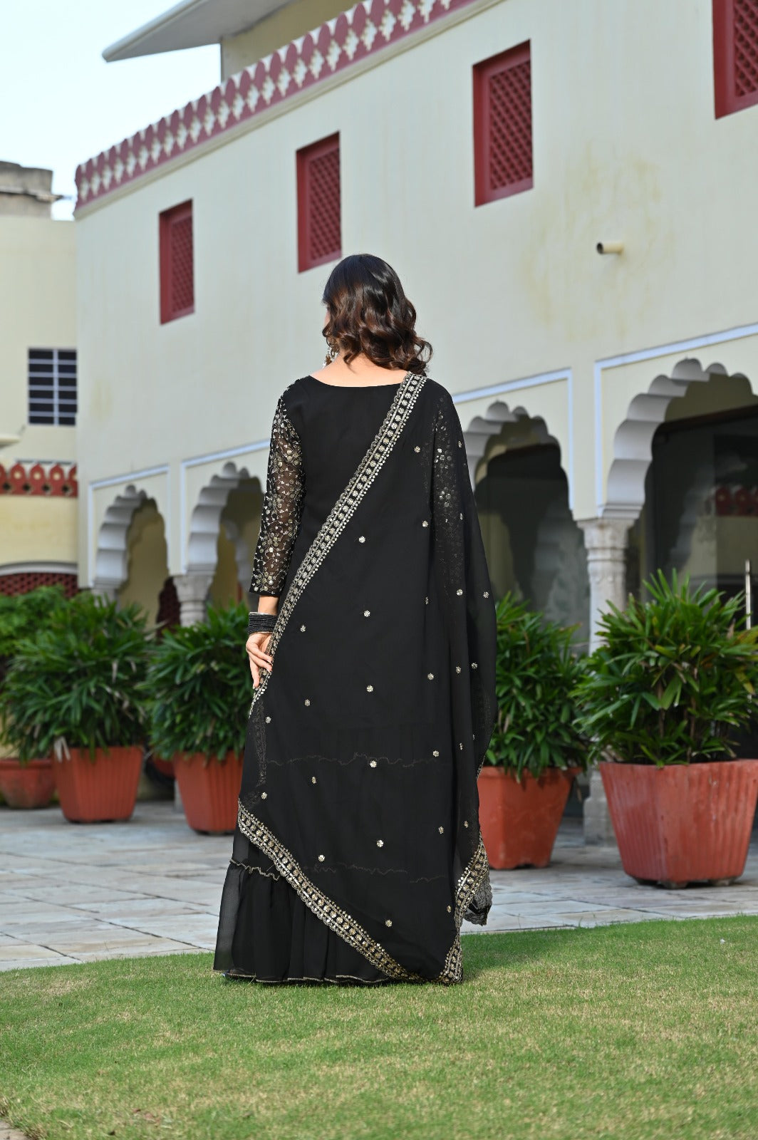 Women’s Black Mirror-Work Sharara Suit Set | Premium Partywear Ethnic Outfit | Designer Festive & Wedding Wear with Dupatta
