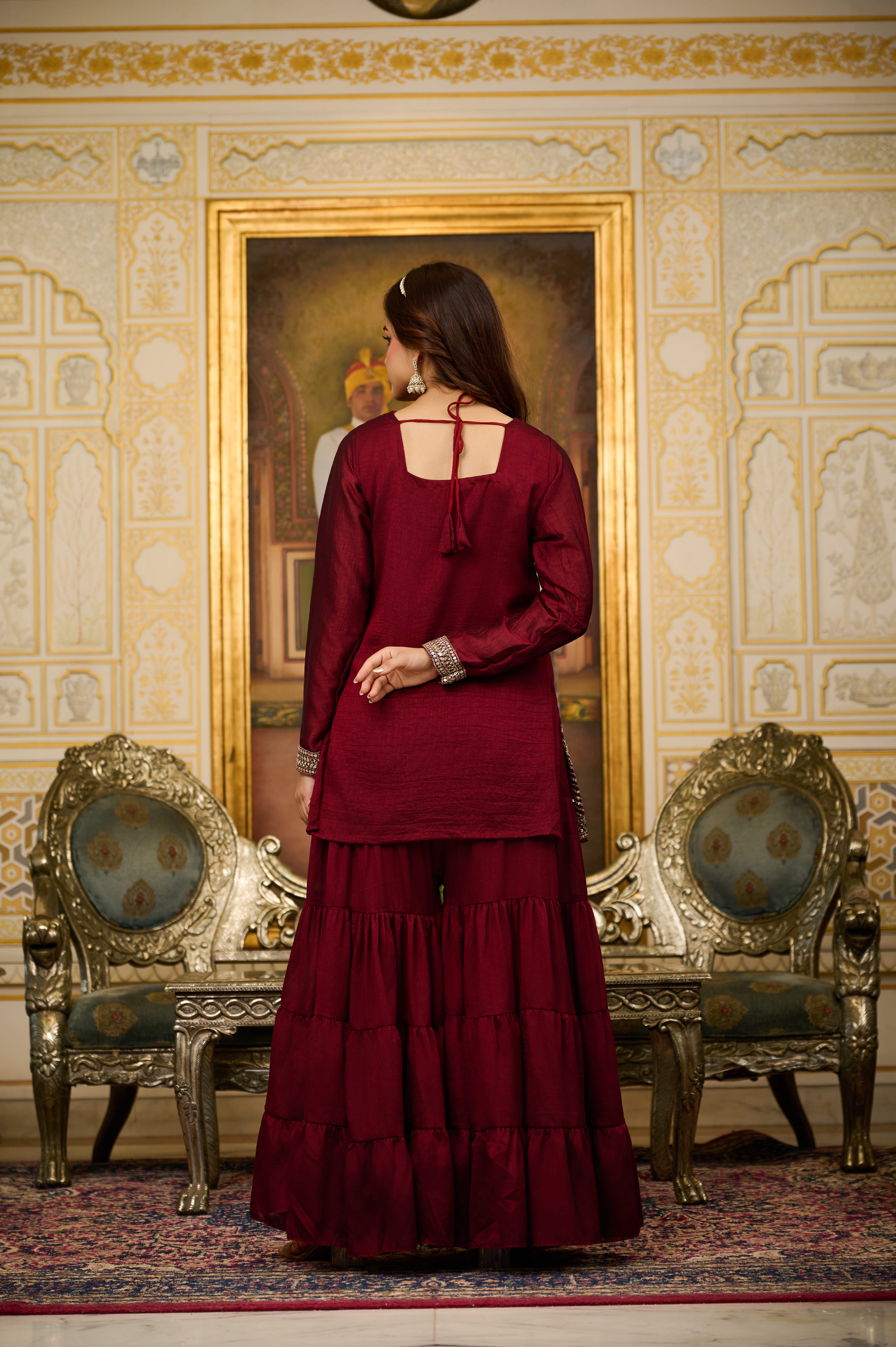 Premium Maroon Embroidered Sharara Suit for Women | Royal Party Wear & Wedding Festive Salwar Suit with Heavy Dupatta | Zari & Gota Work