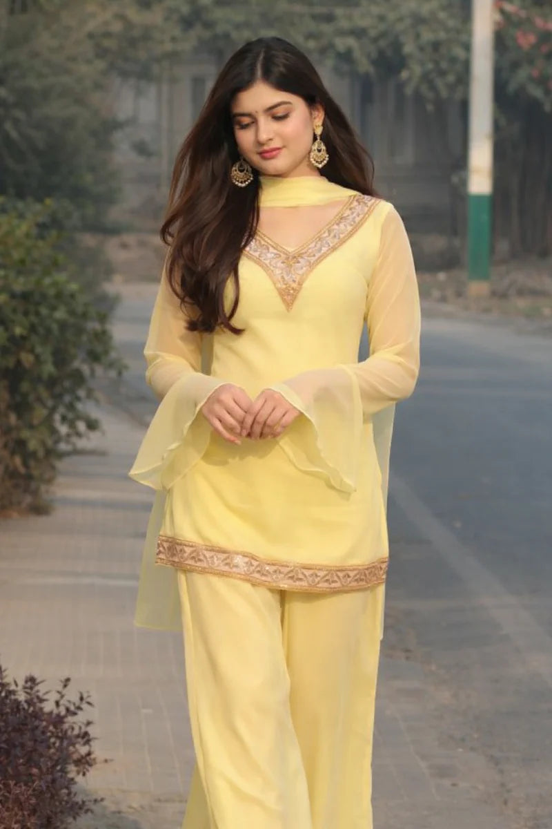 Georgette Kurta Set with Palazzo & Dupatta