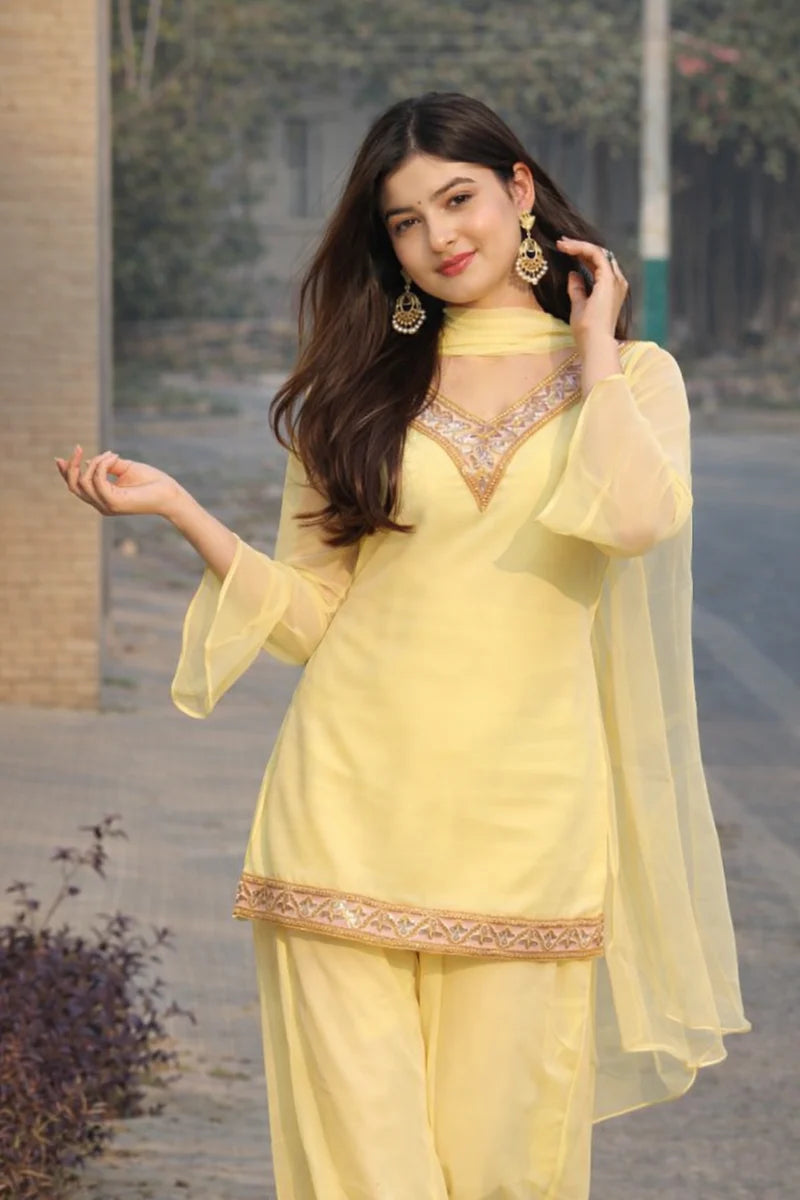 Georgette Kurta Set with Palazzo & Dupatta