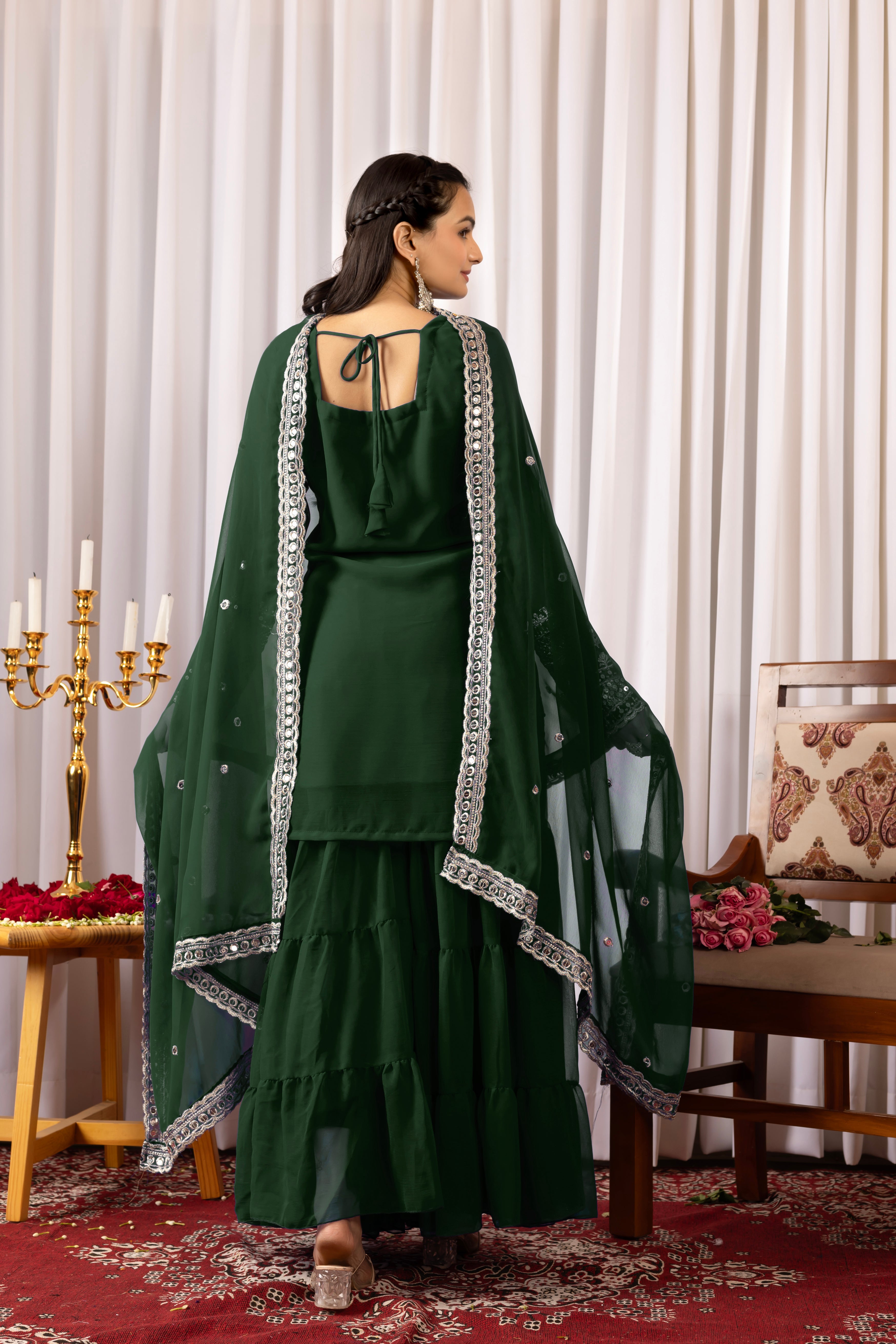 Emerald Green Mirror Work Sharara Suit For Women | Festive Designer Indian Ethnic Wear Set