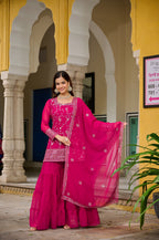 Premium Jaal Pink Embroidered Sharara Suit | Designer Festive Ethnic Wear For Women