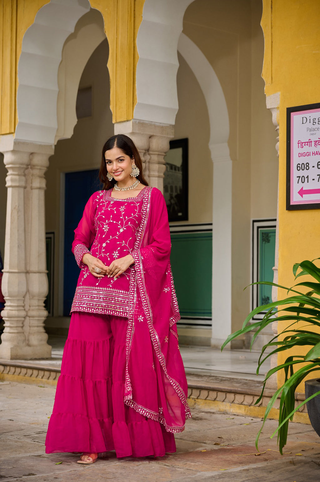 Premium Jaal Pink Embroidered Sharara Suit | Designer Festive Ethnic Wear For Women