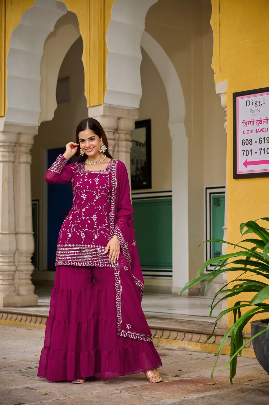 Designer Wine Embroidered Sharara Suit for Women | Festive & Wedding Partywear Ethnic Outfit