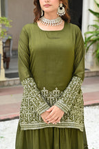 Mahendi Green Embroidered Sharara Suit Set For Women | Premium Festive Ethnic Wear | Designer Georgette Kurta With Dupatta