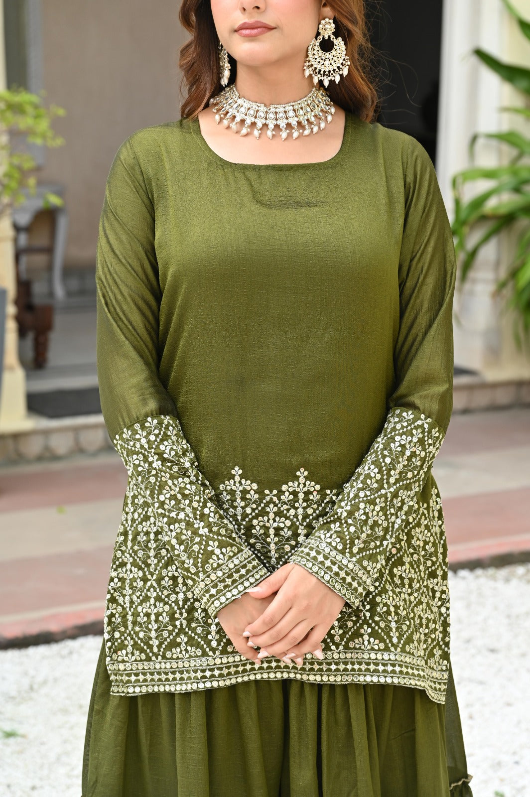 Mahendi Green Embroidered Sharara Suit Set For Women | Premium Festive Ethnic Wear | Designer Georgette Kurta With Dupatta