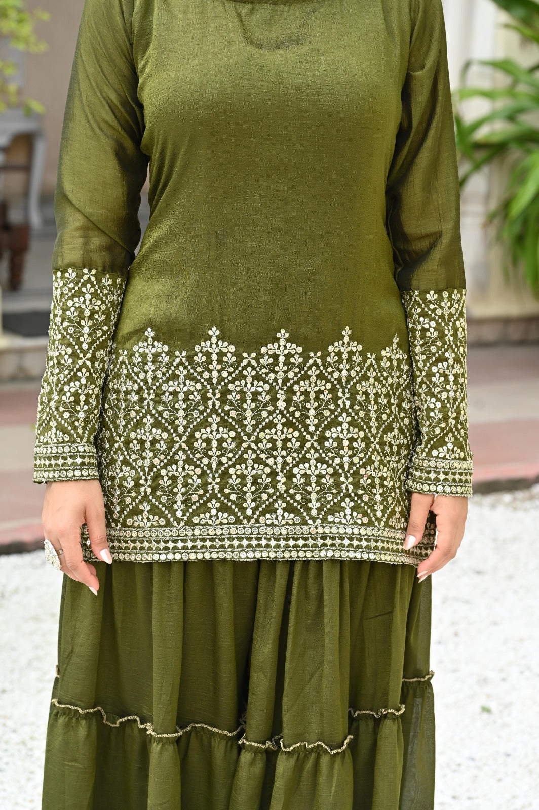 Mahendi Green Embroidered Sharara Suit Set For Women | Premium Festive Ethnic Wear | Designer Georgette Kurta With Dupatta