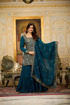 Women’s Teal Embroidered Sharara Set with Dupatta | Designer Festive Ethnic Wear | Premium Partywear Suit for Weddings & Celebrations