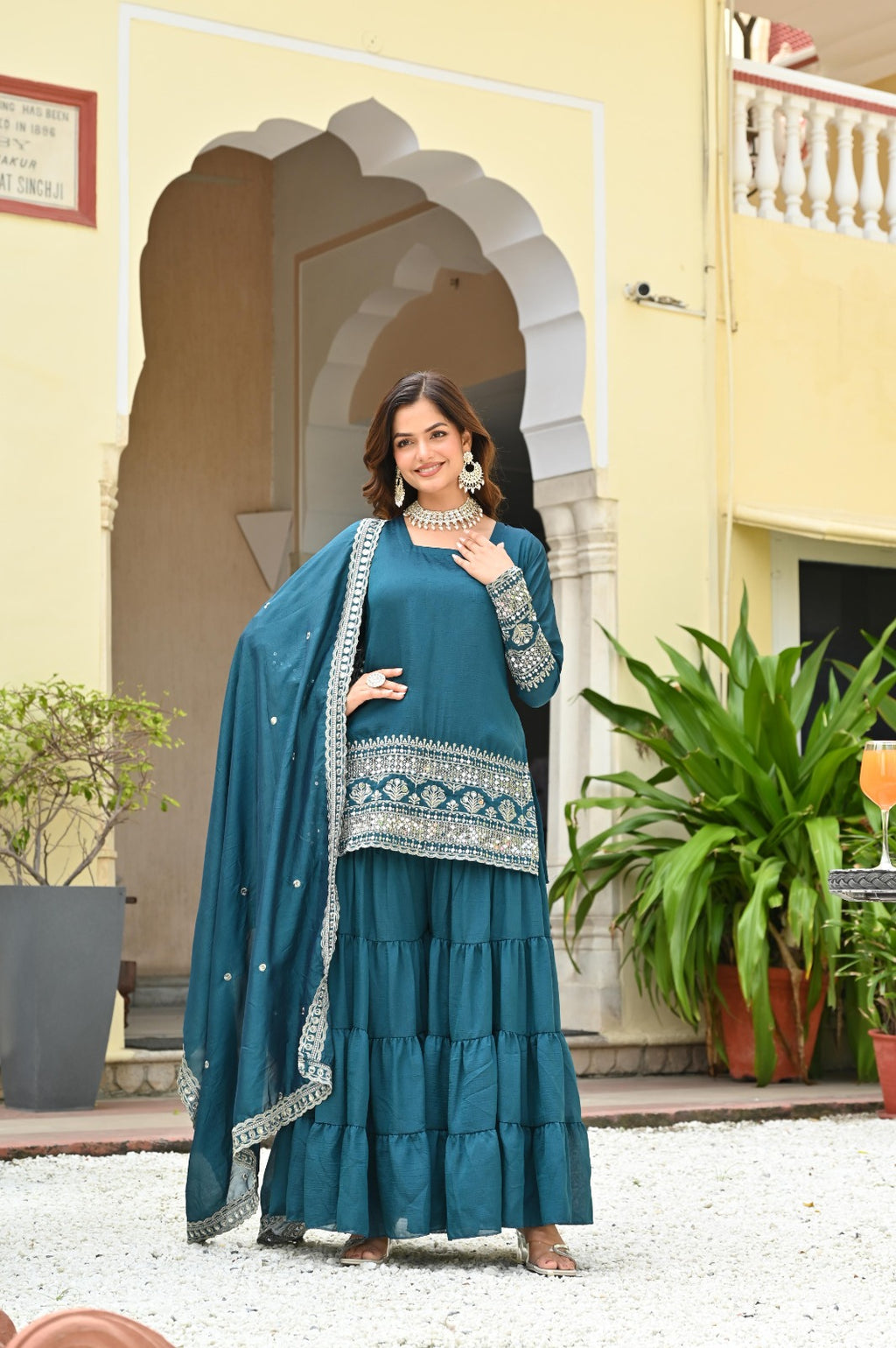 Teal Embroidered Sharara Suit For Women | Designer Festive & Wedding Wear Set | Premium Teal Sharara Collection