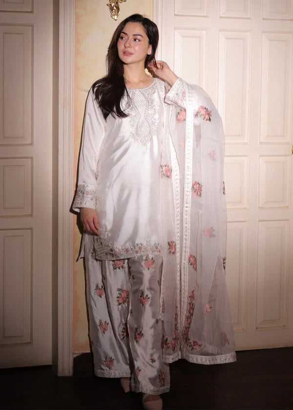 Farshi Salwar Suit with Floral Embroidery & Dupatta