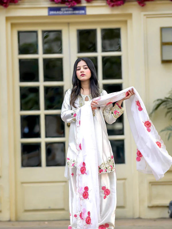 Farshi Salwar Suit with Floral Embroidery & Dupatta