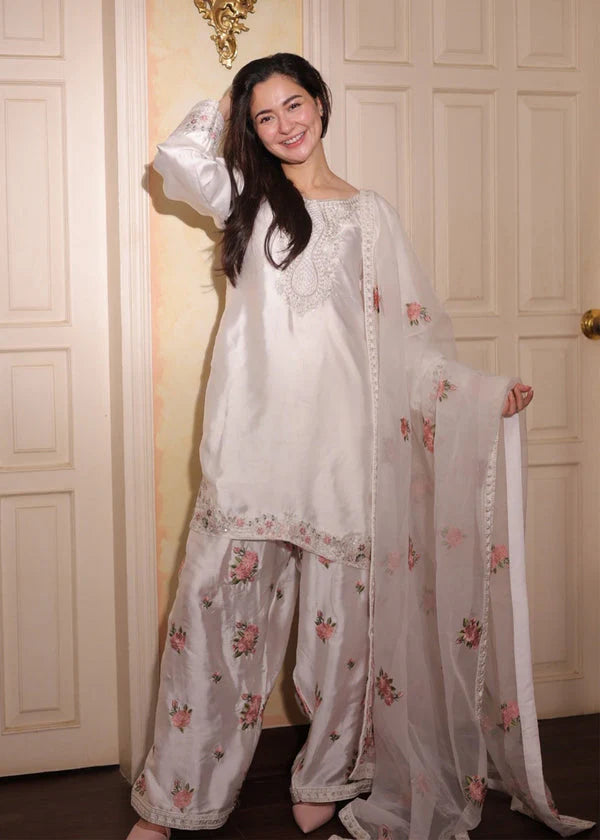 Farshi Salwar Suit with Floral Embroidery & Dupatta