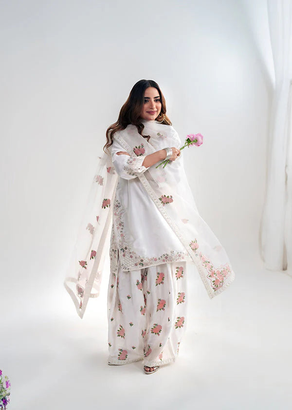 Farshi Salwar Suit with Floral Embroidery & Dupatta