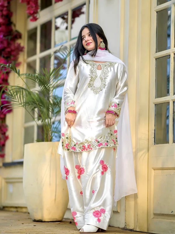 Farshi Salwar Suit with Floral Embroidery & Dupatta