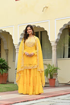 Yellow Embroidered Sharara Suit Set For Women | Premium Festive & Haldi Ceremony Ethnic Wear With Dupatta