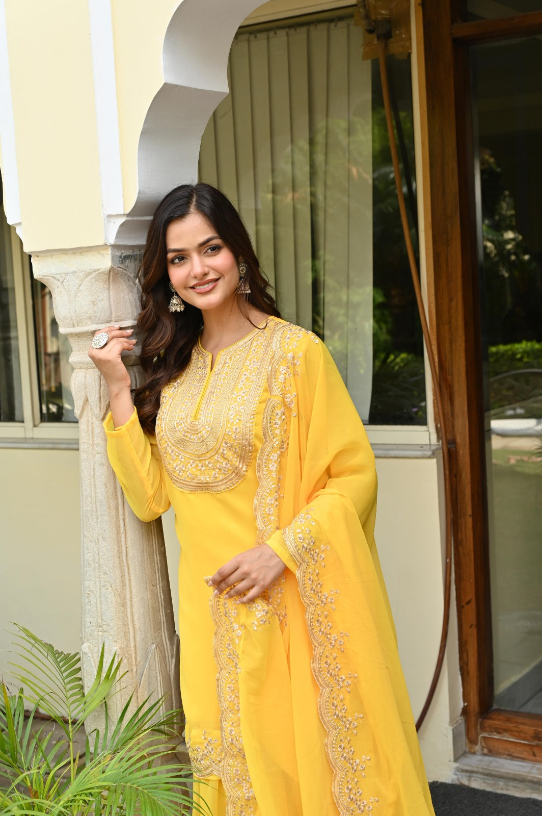 Yellow Embroidered Sharara Suit Set For Women | Premium Festive & Haldi Ceremony Ethnic Wear With Dupatta