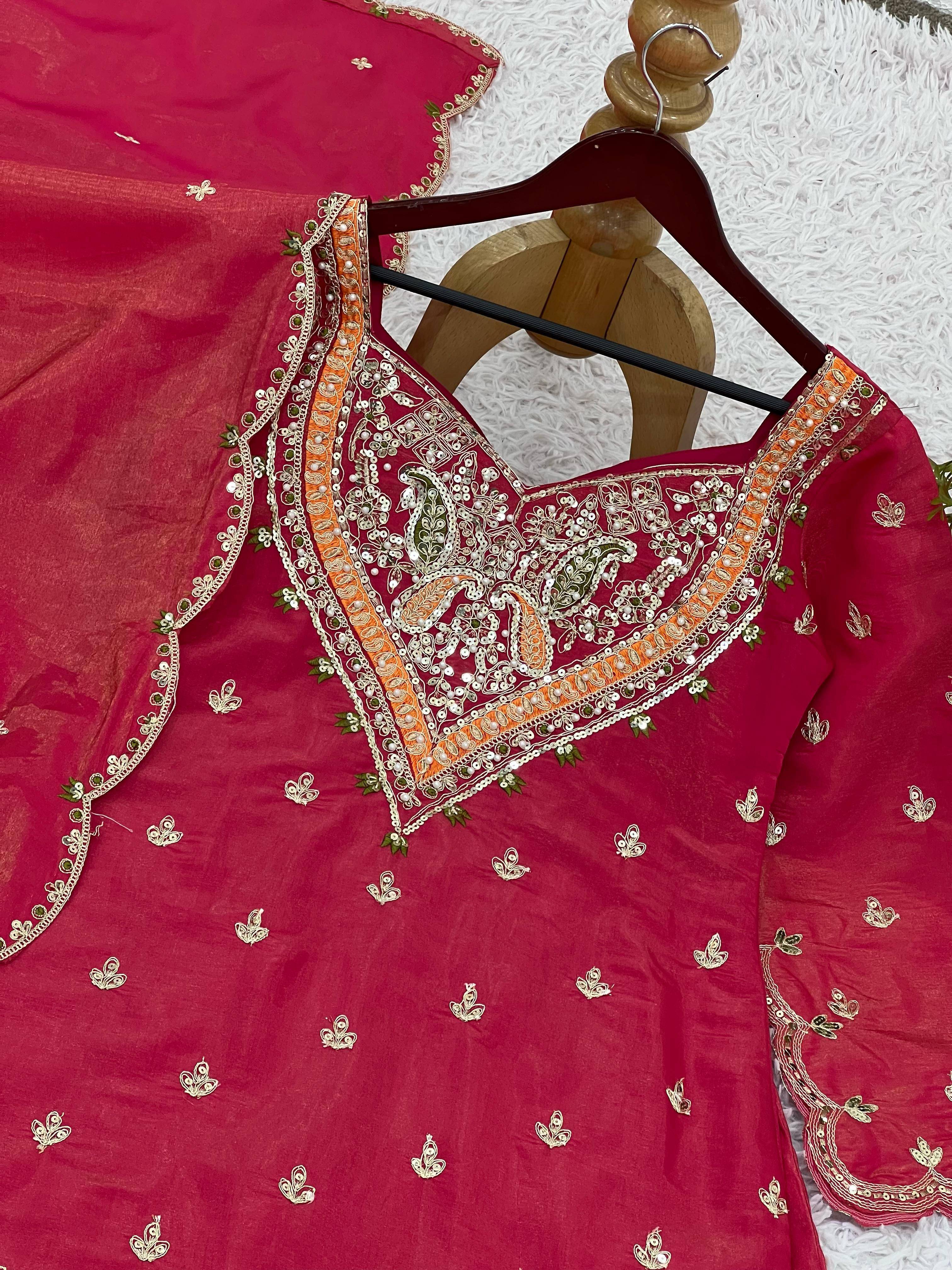 Designer Pink Embroidered Sharara Set For Women | Premium Ethnic Partywear Suit | Festive Wedding Wear Outfit