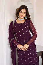 Premium Plum Mirror Work Sharara Suit for Women | Designer Festive Ethnic Wear Set | Partywear Georgette Sharara with Dupatta