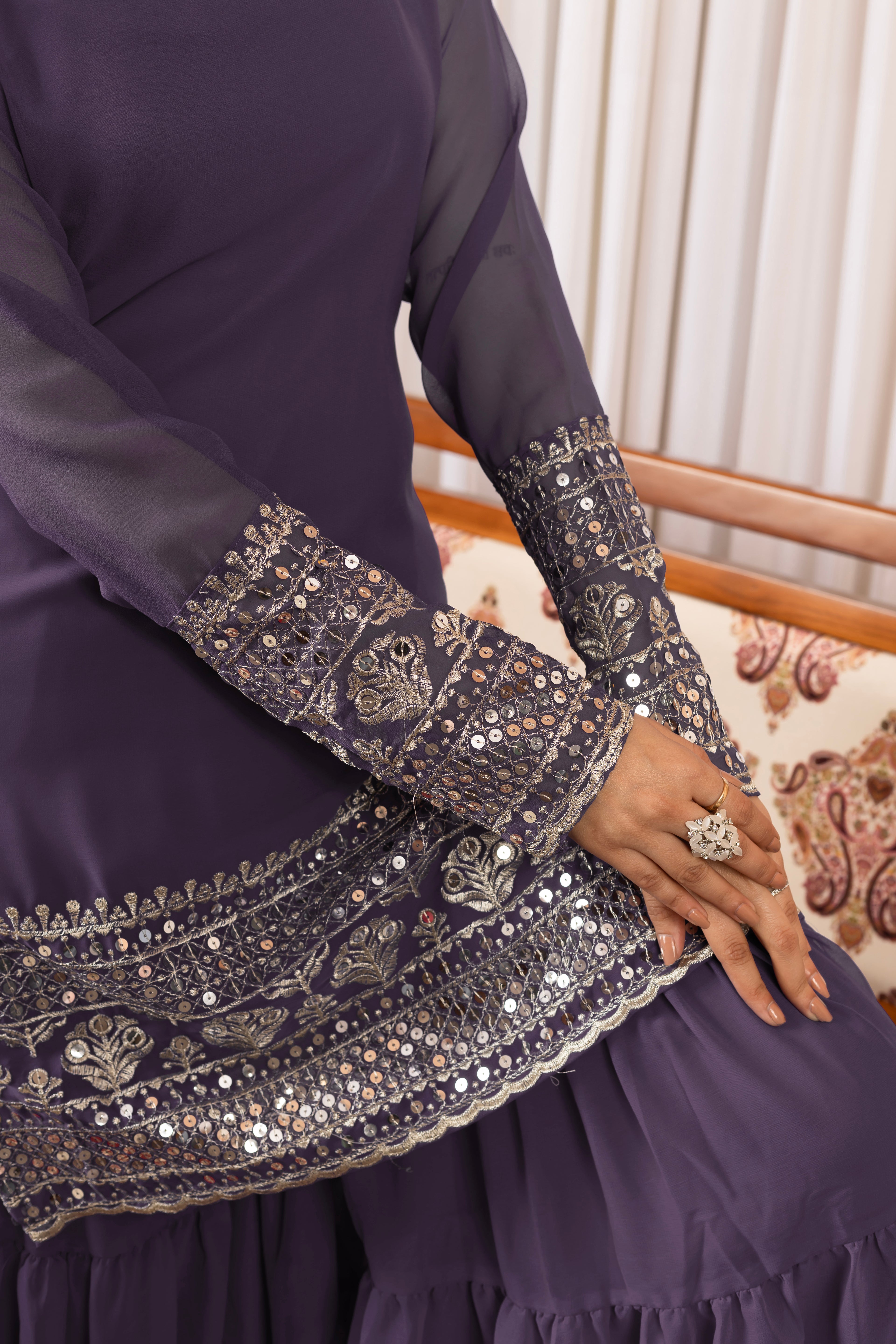 Onion Purple Mirror Work Sharara Suit For Women | Designer Festive Indian Ethnic Wear Set