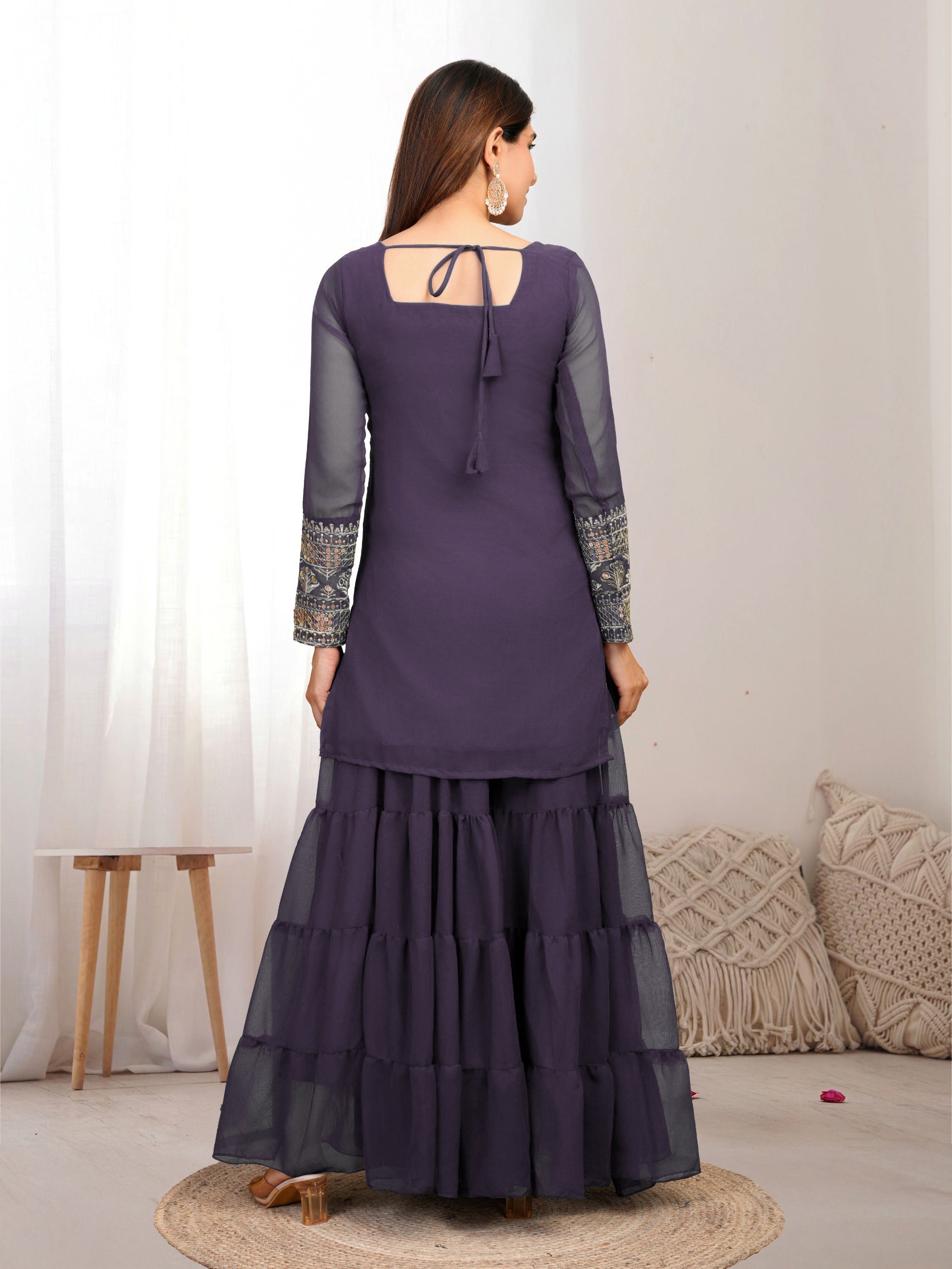 Onion Purple Mirror Work Sharara Suit For Women | Designer Festive Indian Ethnic Wear Set