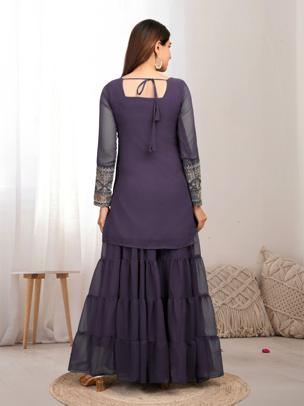 Woman wearing a onion outfit with a white background