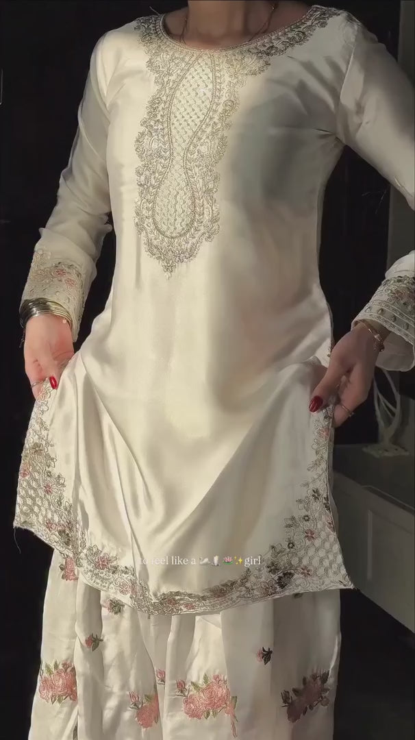 Farshi Salwar Suit with Floral Embroidery & Dupatta
