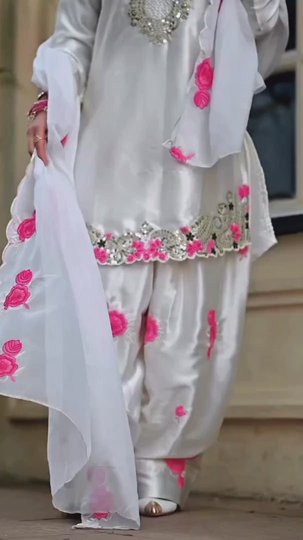 Farshi Salwar Suit with Floral Embroidery & Dupatta