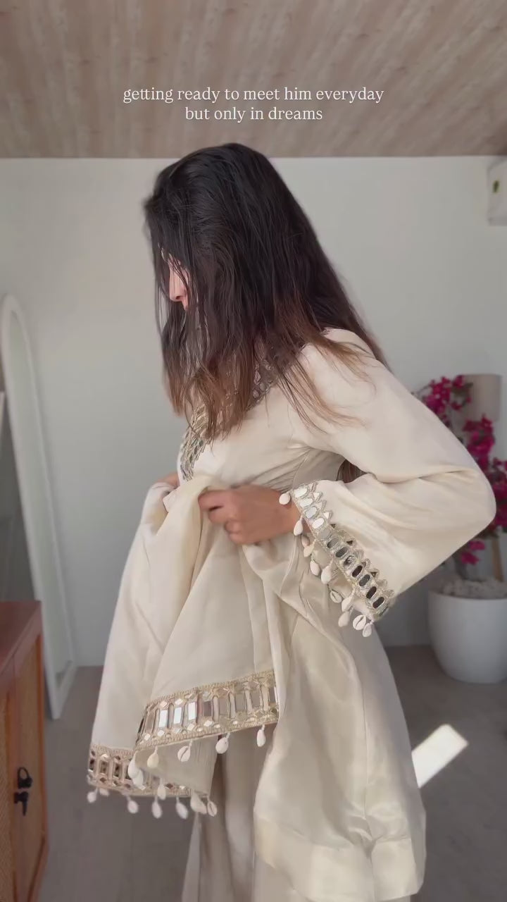 Ivory Organza Silk Sharara Set with Mirror Work (Wedding & Festive Wear)