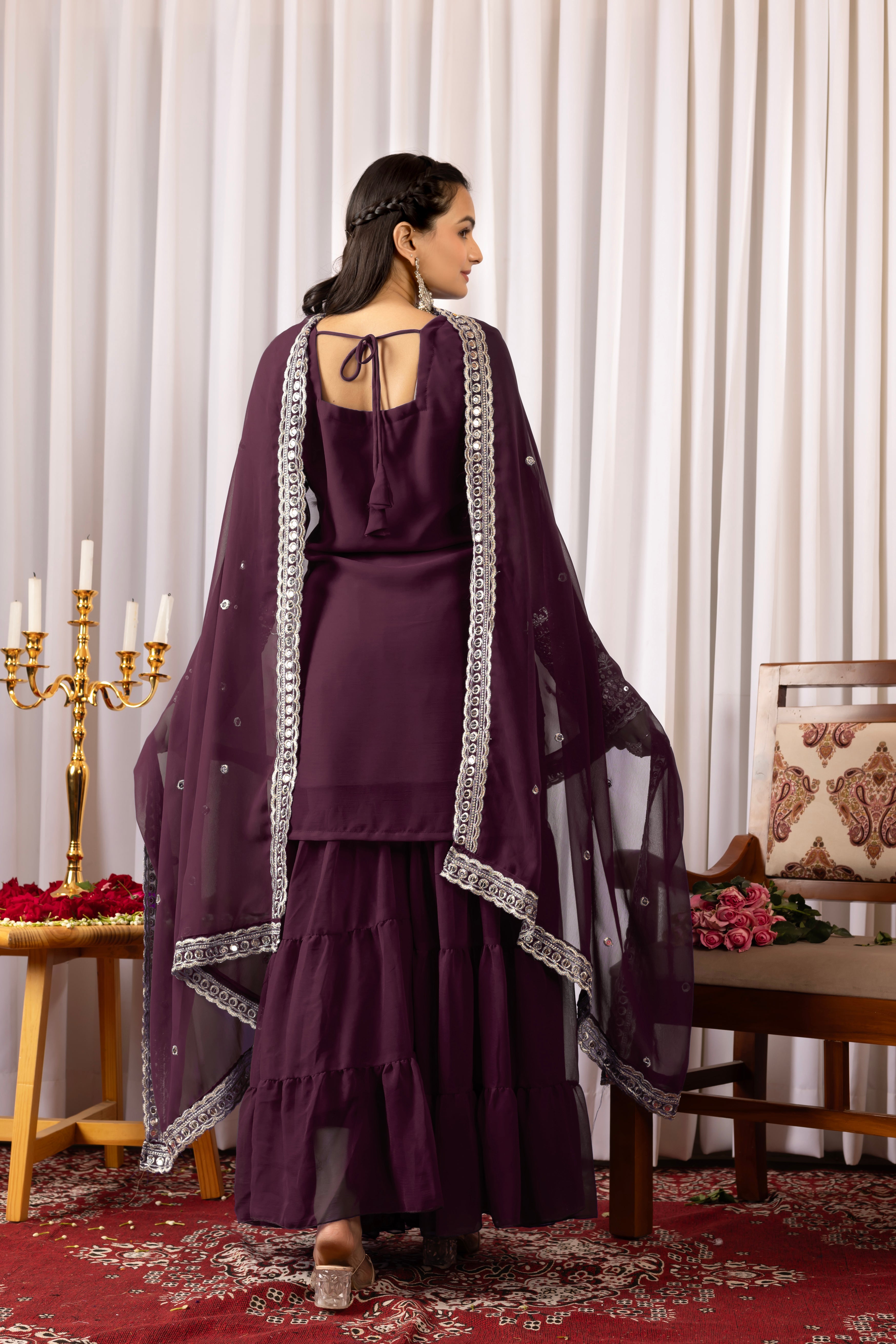 Dark Purple Mirror Work Sharara Suit For Women | Premium Designer Festive Indian Ethnic Wear Set
